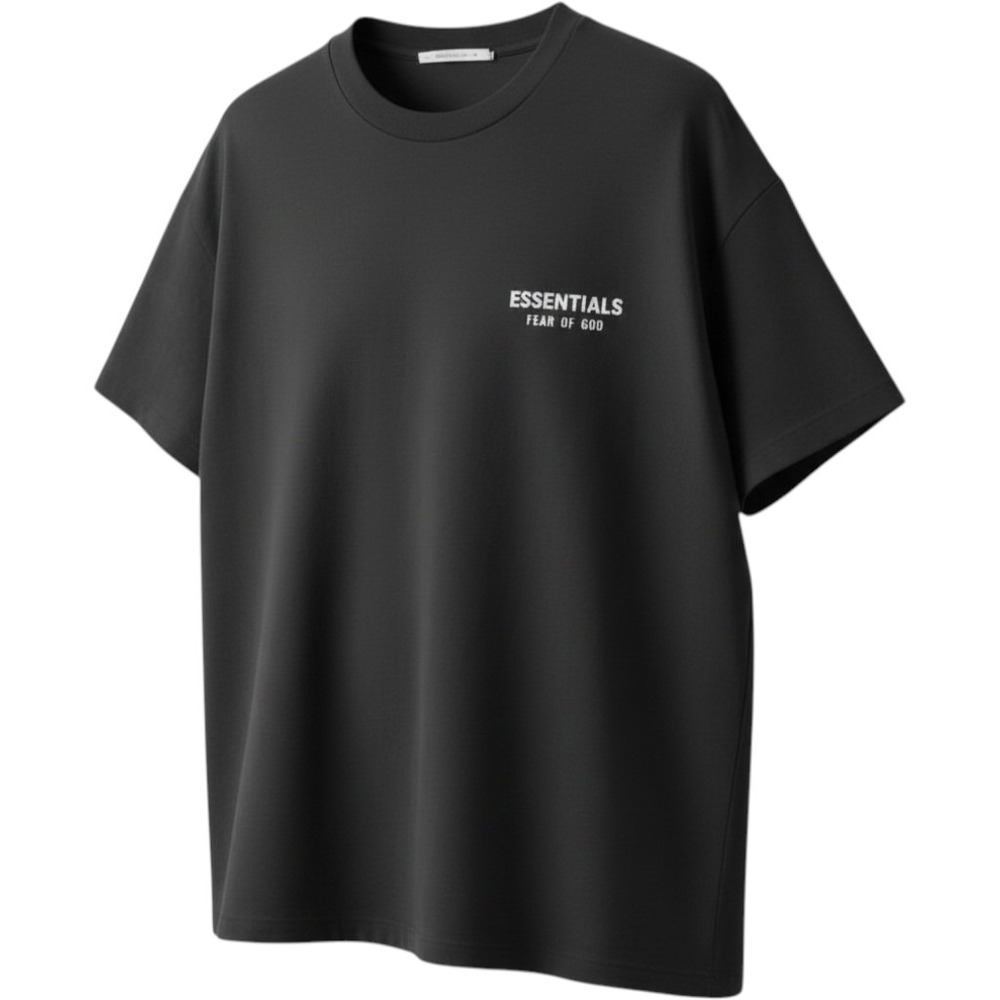 Fear of God Essentials T-Shirt Classic Fit Size M Logo Tee Jet Black Cotton Mens